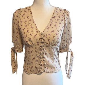 Shein Tie Button Up Floral Blouse